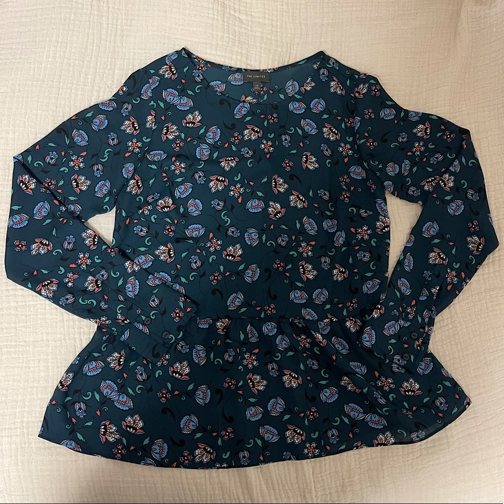 Floral peplum turquoise blouse